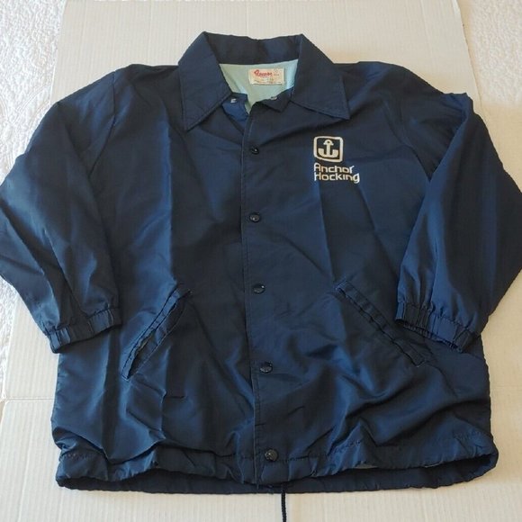 Anchor Hocking Employee Jacket VINTAGE Windbreaker Coat Rennoc USA Blue Small - Picture 1 of 10